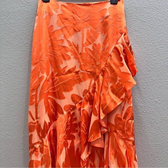 Ramy Brook Skirt Size 6 Orange A-Line Elisa Floral Ruffled Lined Fashion Style - Picture 7 of 11